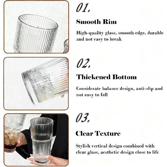 Aesthetic Textured Glass Cup – Premium Soda Lime Glass Tumbler for Cocktails, Juice & Water
