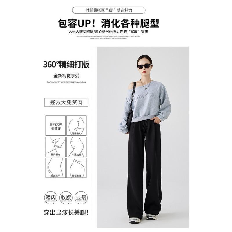 Gray sweatpants women's spring and autumn new loose lazy straight sweatpants small casual mopping wide-leg pants