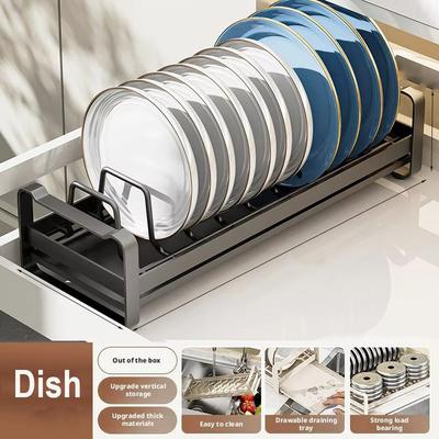Durable Carbon Steel Pull Out Dish Rack Space Saving Built-In Bowl Drain Stand Practical Expandable Dish Storage Rack Countertop