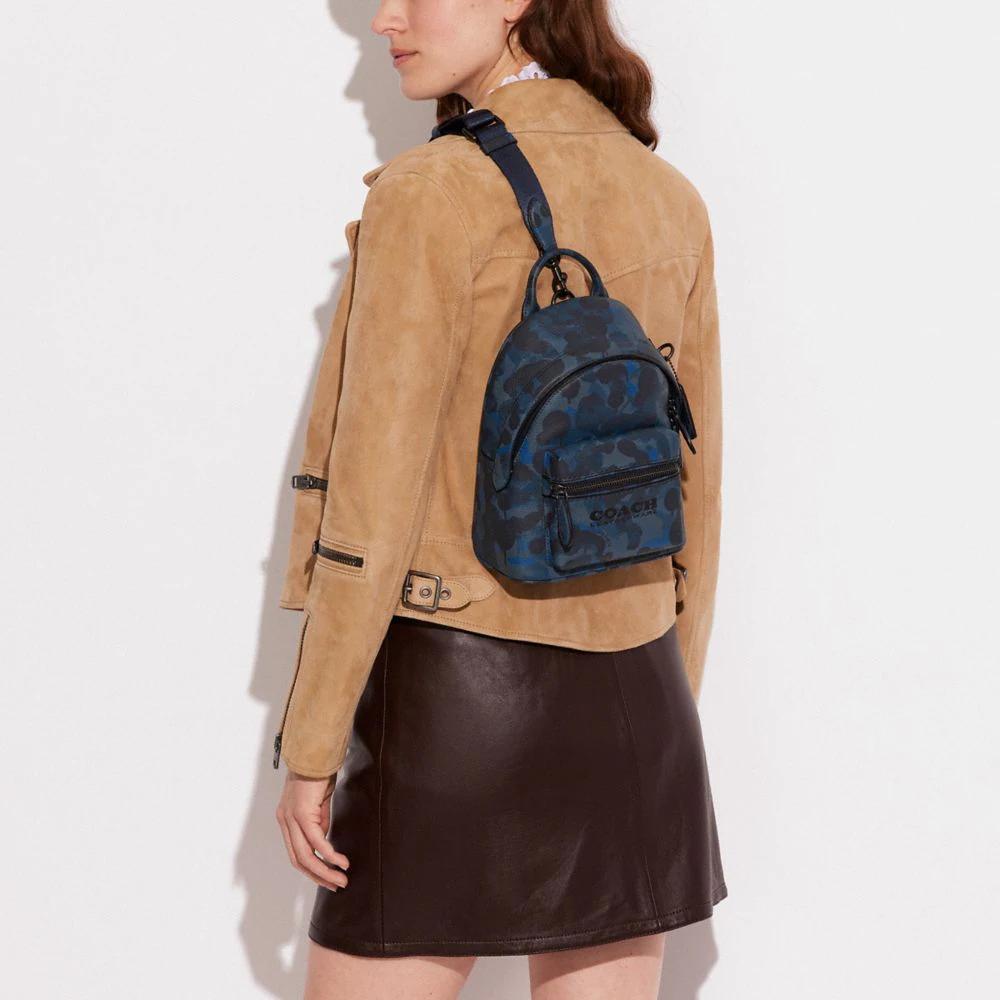 Coach Charter 18 Camouflage Print Backpack With Zipper Closure And Multiple Pockets Women Backpack Blue Navy-Blue CC404-UPW