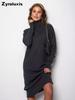 Autumn Winter Loose Plus Size Long Knit Dress High Neck Sweater Maxi Dress for Women