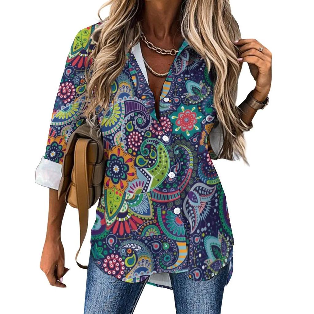 Women Printed Shirt Fashion 2025 New Spring and Autumn Casual Elegant Long Sleeve Lapel Top Street Style Personalized Shirt