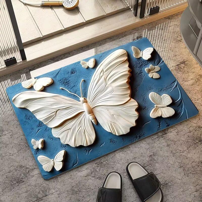 VIKAMA Minimalist Butterfly Quick Drying Anti-Slip Floor Mat for Bathroom Entrance - Non-Slip Carpet Mat