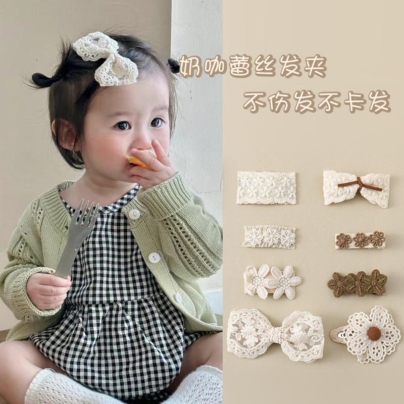 Cute Lace Flower Bow Hairpins Set Children Girls Kids Hair Clips Pins Barrettes Accessories Hairclip Headwear Headdress Ornament