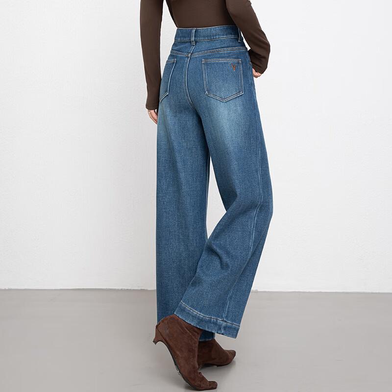 Fanzhen Women's Fleece-Lined High-Waist Loose Wide-Leg Jeans