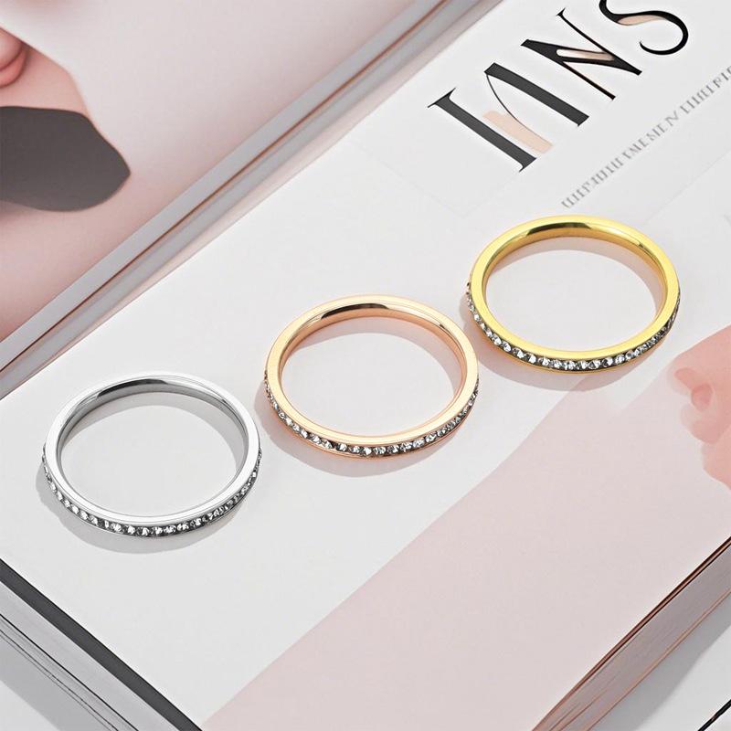 Koreanischer Stil Damen Titanstahl Diamantring - Elegant, Vielseitig, Schmuck mit dünnem Band