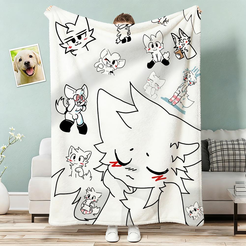 Cute Cat B-Boykisser Throw Lightweight 240G Flannel Blanket Soft Skin-Friendly For Summer Cooling