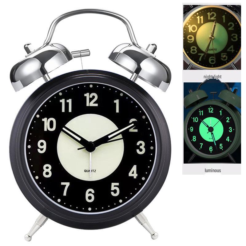 4-Inch Metal Silent Alarm Clock with Night Light - Ideal for Students and Children, Desktop Charging Silent Alarm Clock