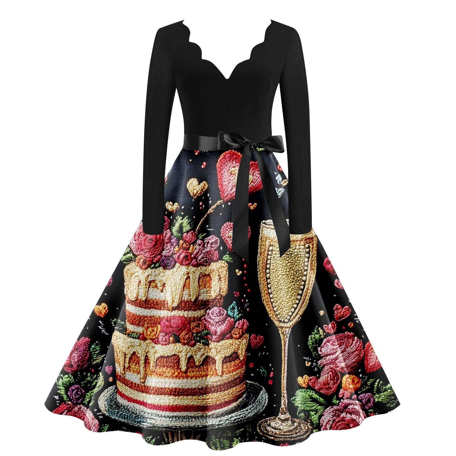 

Женское повседневное модное платье с V-образным вырезом и длинным рукавом с милым принтом в винтажном стиле XXL жёлтый