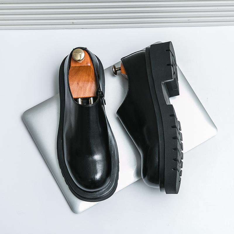 Fashion Fashion Brand Classic Brown Men's Breathable Casual Leather Shoes Spring New Men's Side Zipper Comfortable Cowhide Oxford Shoes