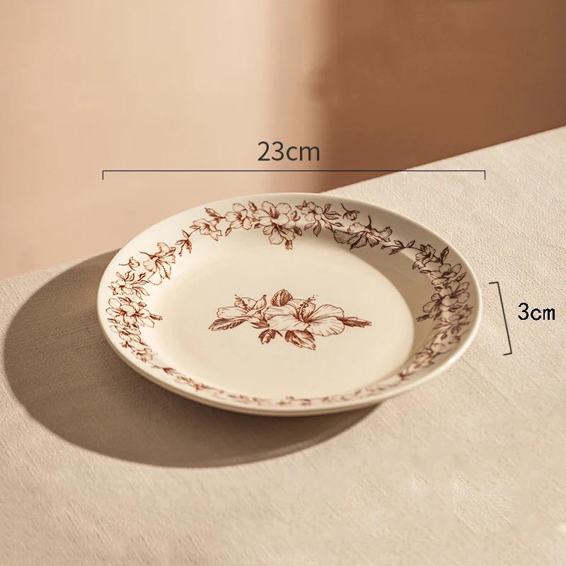 Retro Chinese Style Ceramic Plate Light Luxury Restaurant Plates Breakfast Dessert Trays Delicious Dishes Household Tableware