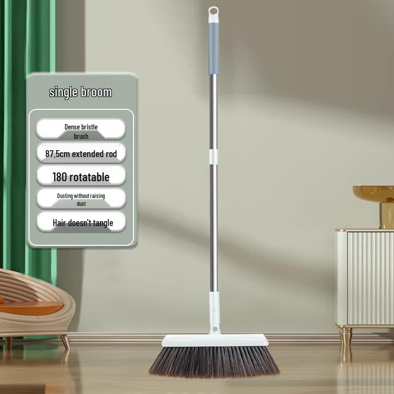 XETEN Soft-Bristle Broom and Dustpan Set