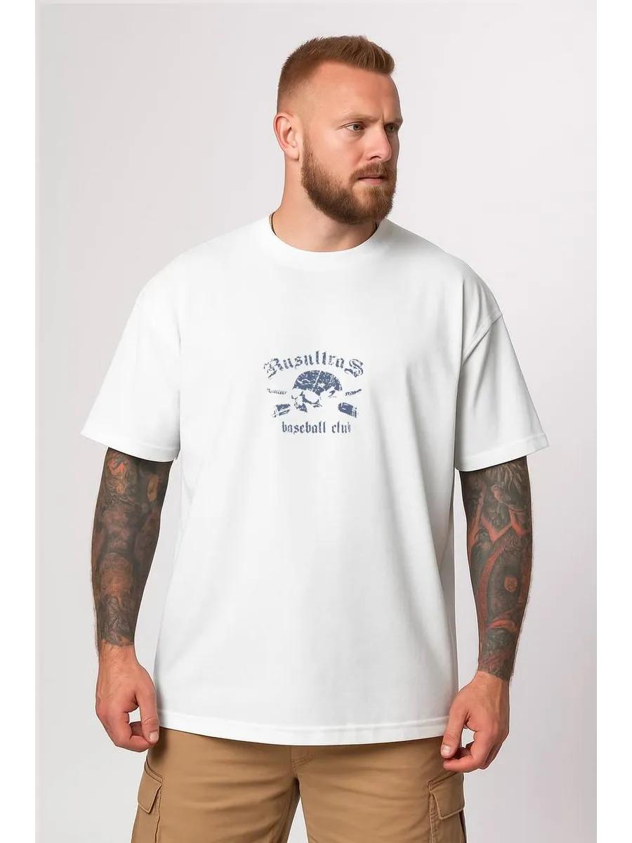 Oversized white cotton T-shirt Baseball club 4XL