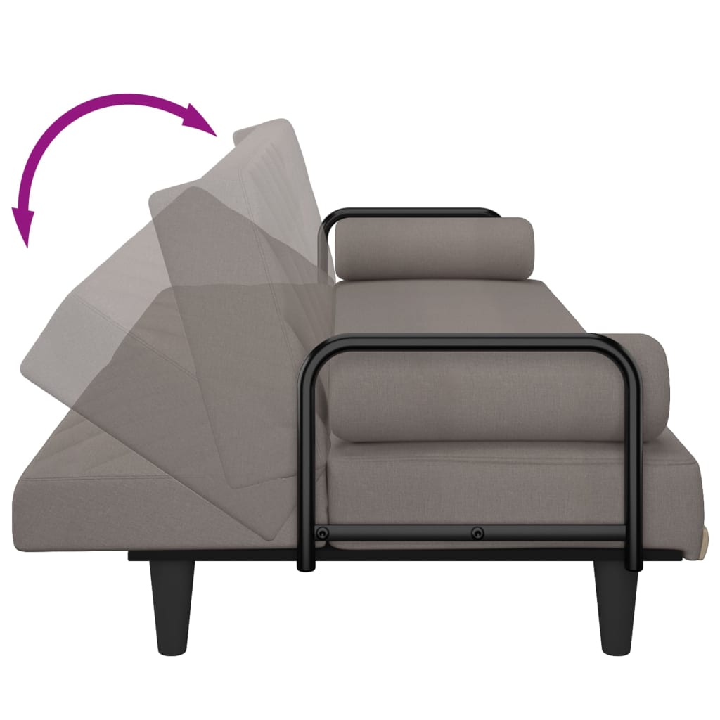 Sofa Bed with Armrests Taupe Fabric