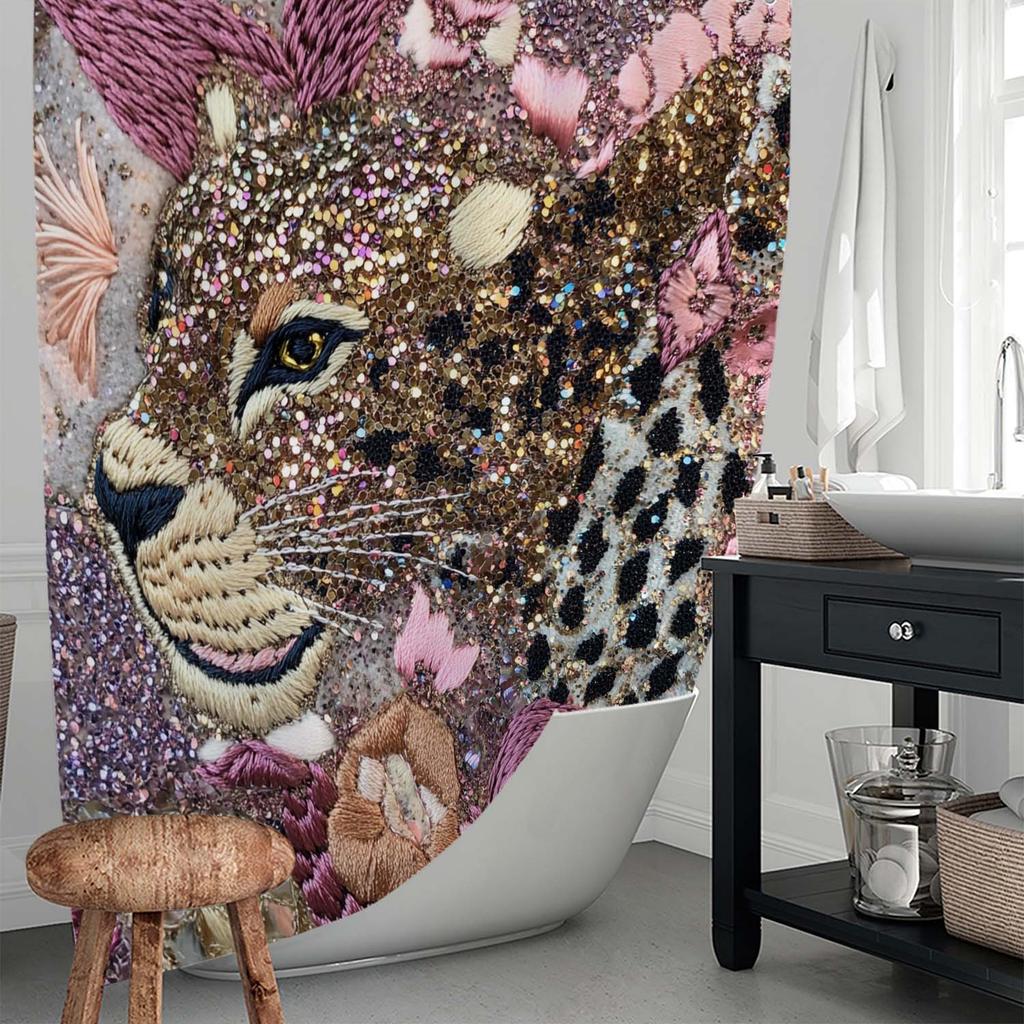 Jungle Leopard Shower Curtain - Colorful Texture Wall Hanging For Living Room And Bedroom Decoration - Wildlife Home Decoration