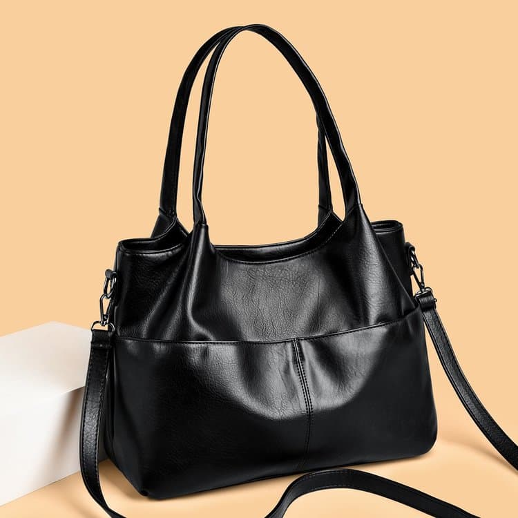 Мягкая кожаная сумка-тоут большой вместимости женская одноплечевая сумка через плечо чёрный