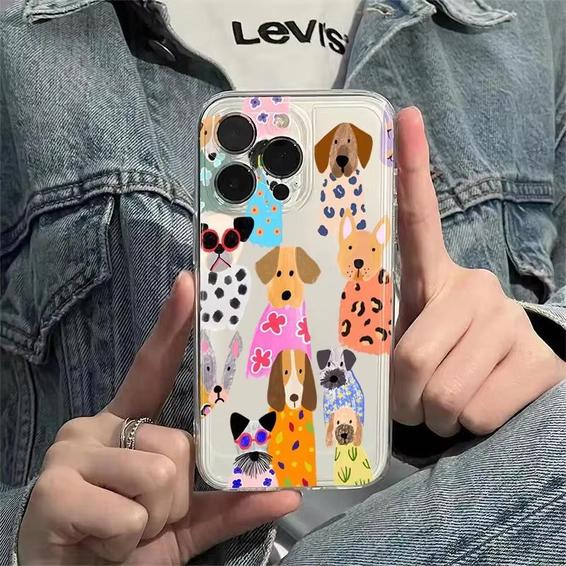 Creative Colorful Dog Transparent Phone Case For iPhone 17 Air 16 15 14 13 Plus 12 11 Pro Max XS X XR 7 8 Plus 16E SE 2022 Cover