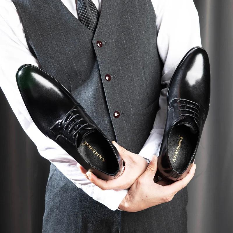 Fashion 2024 Men's Genuine Leather Shoes Business Dress Elegant Gentleman Oxford Shoes Simple British Style Wedding Shoes Banquet Shoes