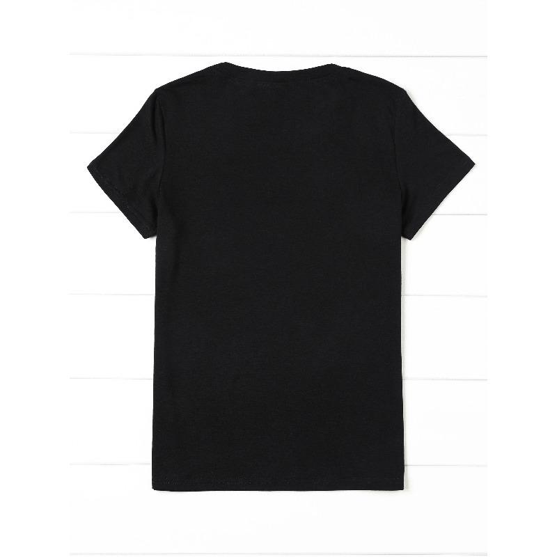 European Size Comfy 'Heaven & Dad' Graphic Tee for Women - Black, Short Sleeve Crew Neck with Red Heart & Angel Wings Design,Casual Summer Top