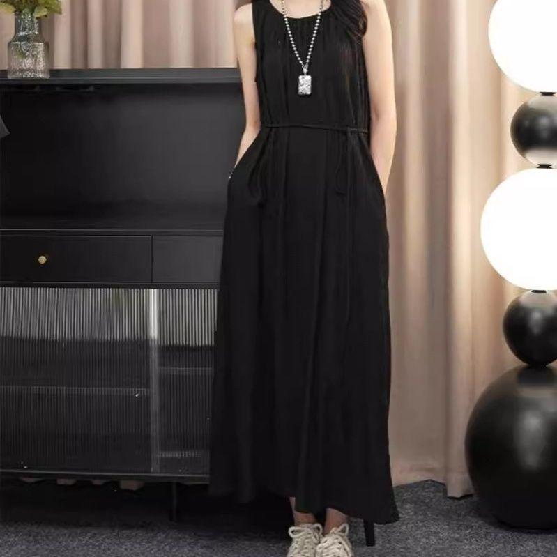 French Black Sleeveless Long Dress - Elegant & Slimming Women's Fashion 2026