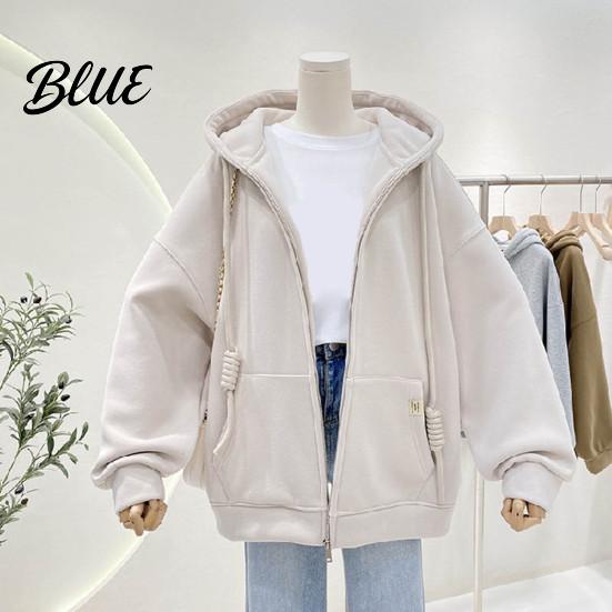 Autumn Winter Women Large Pocket Solid Color Warm Thick Jacket Hooded Zipper Female Long Sleeves