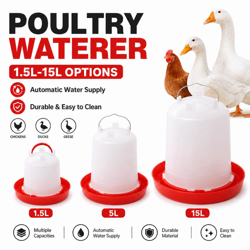 1.5L 8L 15L Poultry Drinker Feeder Plastic Water Container Durable Bird Chick Waterer Chicken Coop