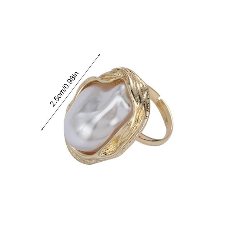 Delicate Irregular Pearls Ring Adjustable Rings Metal Jewelry Comfortable Rings Alloy Texture Present for Women and Girls