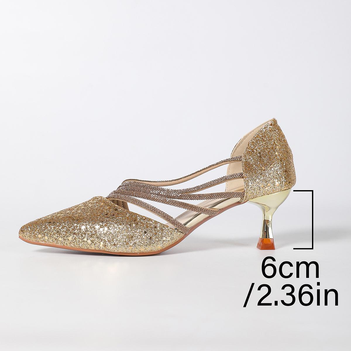 

Модные Роскошные Туфли-лодочки с ремешком из страз цвета шампанского золота Женские Сексуальные с острым носком на шпильке, на каблуке-рюмочке, с блестками, Zapatos Блестящие Вечерние туфли 35