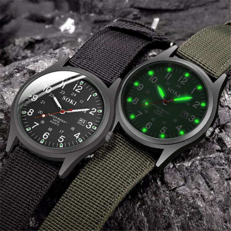 Fashion Mens Watches Luminous Hands Clock Luxury Military Sports Date Quartz Wristwatch Men Casual Nylon Watch relogio masculino