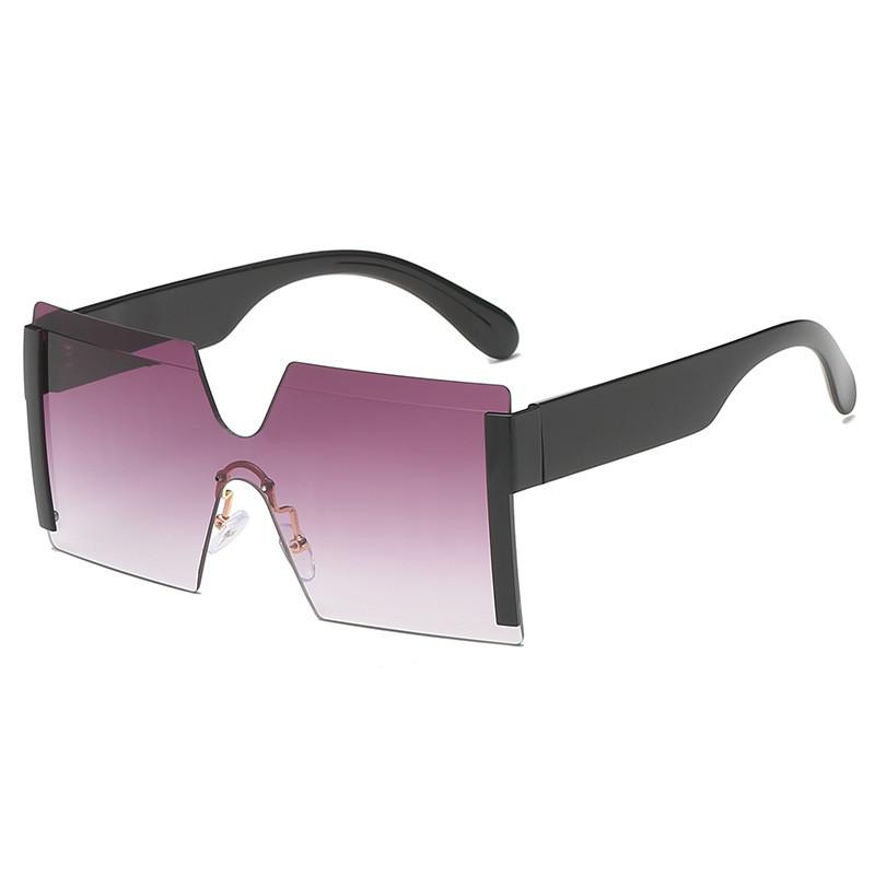 New Fashion Unisex Frameless Pink Lens Big Frame Sunglasses For Travel And Party Black Purple