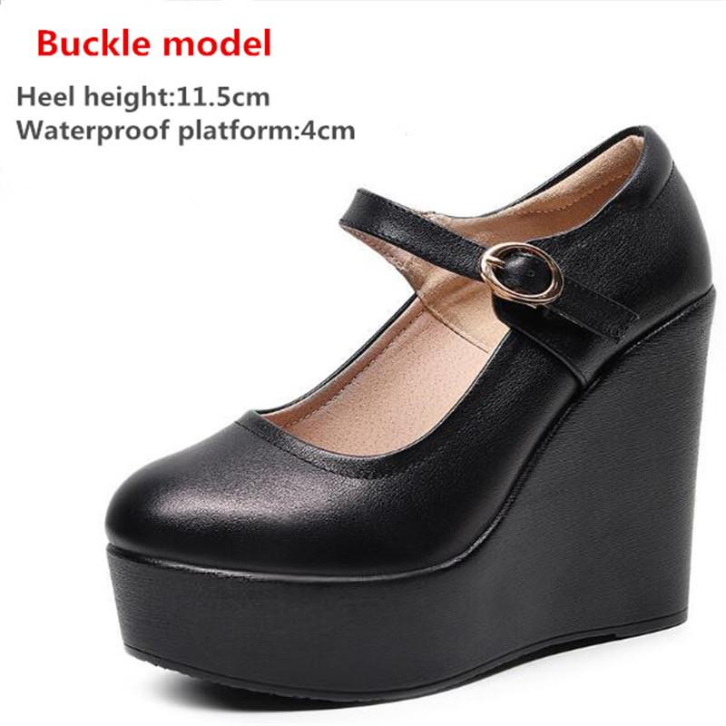 Women Wedges Shoes Woman Increasing Height Shoes Buckle Strap High Heel Shoes Ladies Waterproof Platform Leather Shoes 33-43