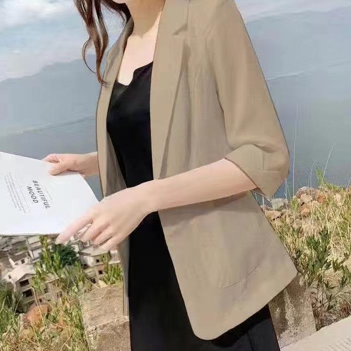Women's Cotton Linen Blazer - Spring/Summer 2025 British Style, Casual Sun Protection Jacket