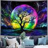 Faxdong Blacklight Moon Tapestry, UV Reactive Tree Lake Colorful Starry Night Galaxy Space Clouds Wall Tapestry for Bedroom Decor 36×48 Inch