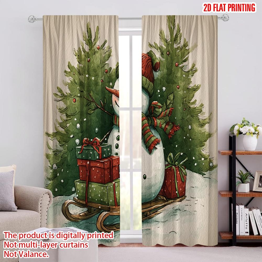 

2pcs,2D plane printing Curtains&Window Treatment Snowman_ Tree & Holly Versatile Polyester Fabric (without rod) Room Decor 52.50 × 116.00 cm 2 pcs