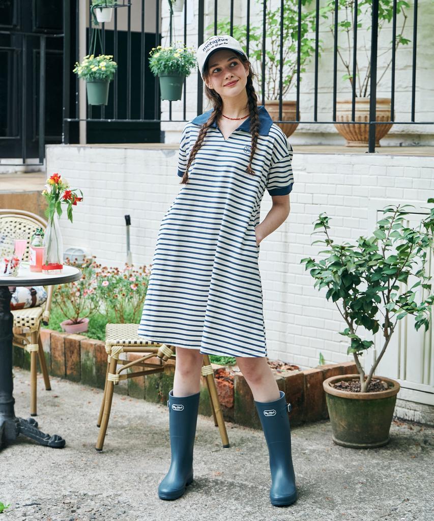 Metapeo Met Striped Collar Summer Dress Navy