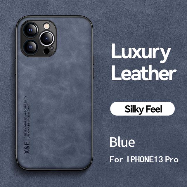 

Роскошный кожаный магнитный силиконовый чехол с автомобильным креплением для Iphone 11 12 13 14 Pro Max Mini Xr X Xs Se 2020 7 8 Plus противоударный чехол for iphone 13 синий