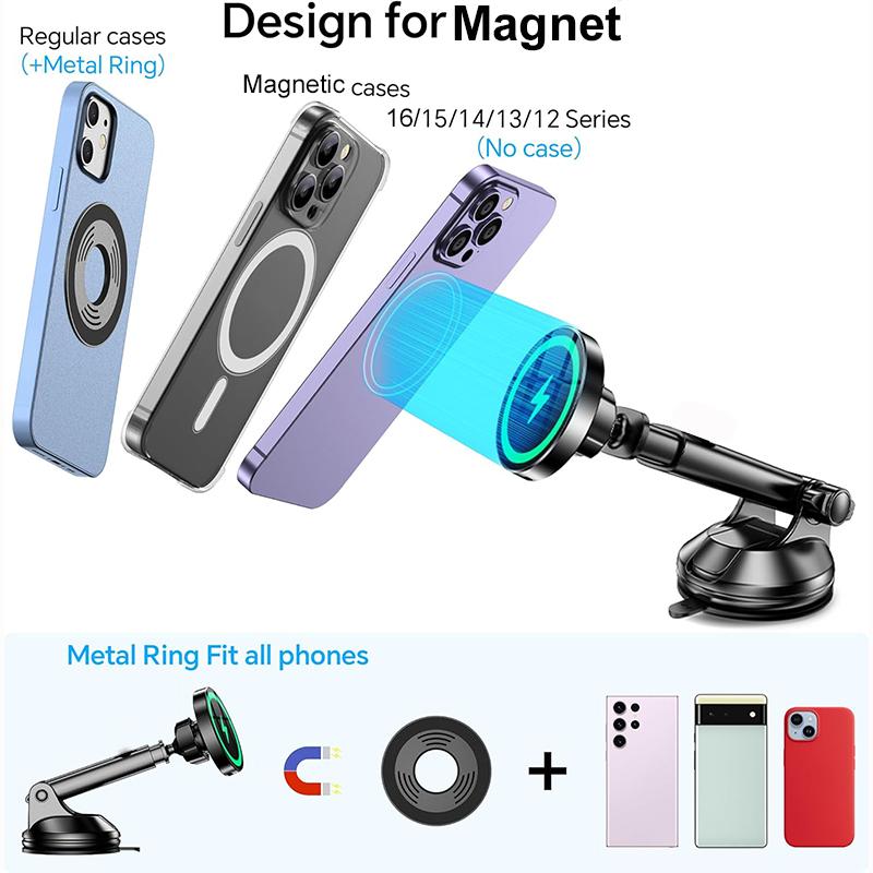 Magnetic Wireless Car Charger 15W Fast Charging Adapter Dashboard Car Phone Holder for iPhone 16 15 14 Pro Max Plus 13 12
