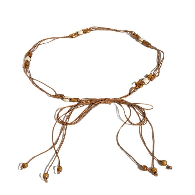 Bohemian Waist Rope Belt With Wooden Beads For Casual Summer Festival Wear