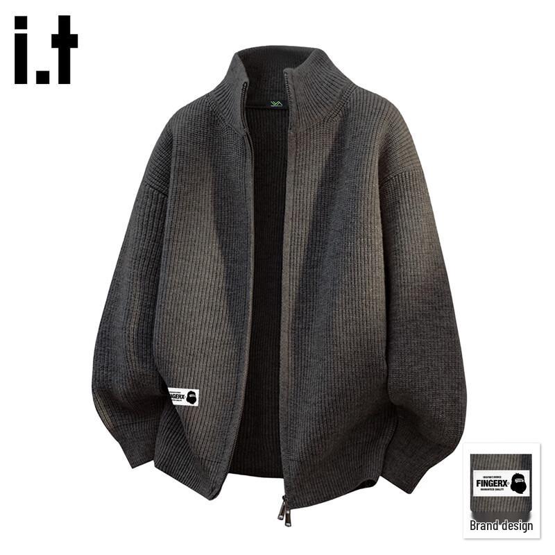 Fingercroxx Men s Double Zipper Warm Cardigan Sweater M