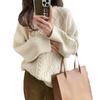 Solid color twist sweet and gentle round neck pullover sweater women's autumn and winter new fashion age-reducing knitted sweater top
