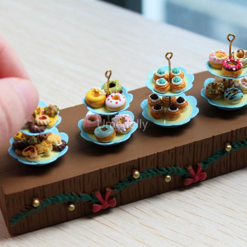 1/12 Scale Miniature Dollhouse Cake Stand Mini Donuts for BJD Food Toy OB11 Doll House Kitchen Accessories Toy