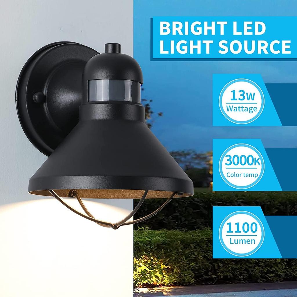 LONEDRUID 2 Pack Motion Sensor Outdoor LED Wall Light Dusk to Dawn Exterior Sconce Lighting Fixture Waterproof Wall Mount Barn Lamp Black Outside