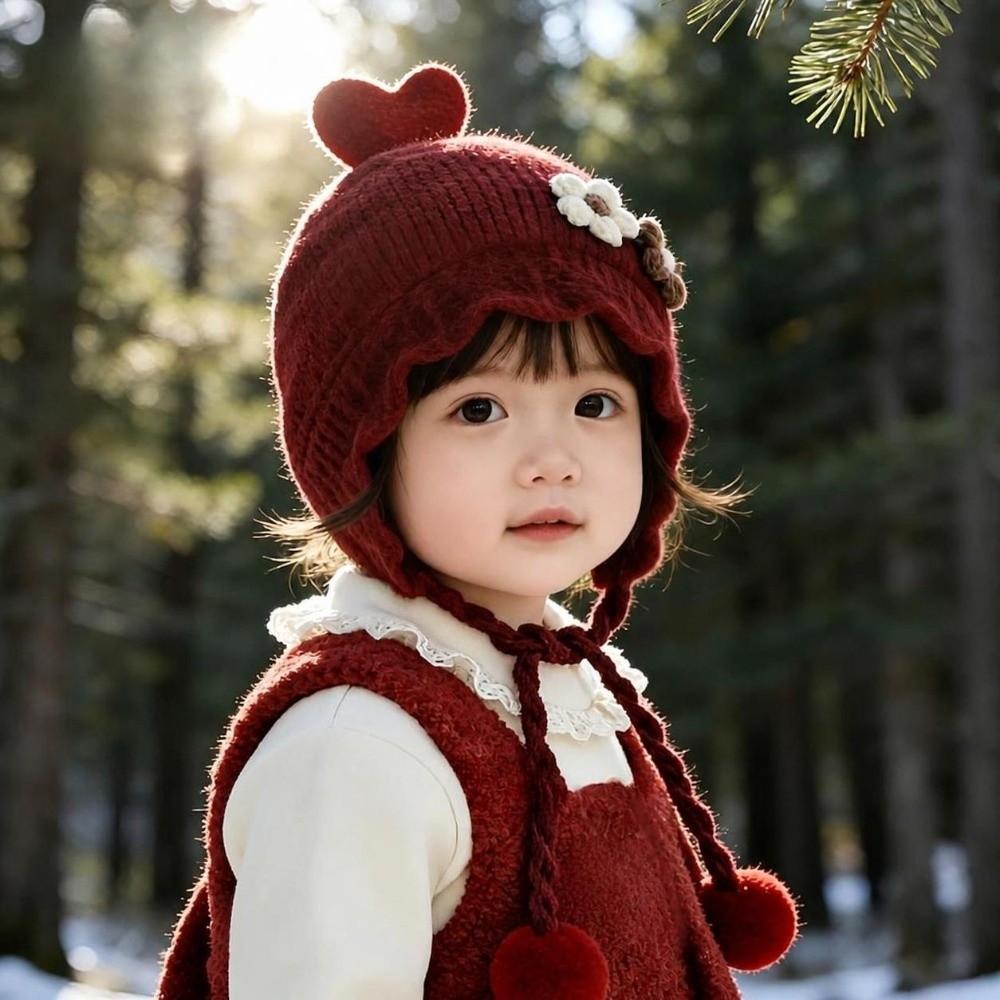 Flower Decor Baby Earflap Hat Windproof Function Girl Baby Cap Children Bonnet Kids Daily Wear