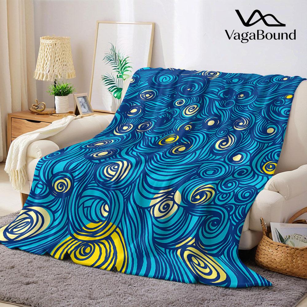 Van Gogh Blue Wave Tile Flannel Blanket Warm Soft Halloween Christmas Decorative Couch Warm Cozy All-Season Gift