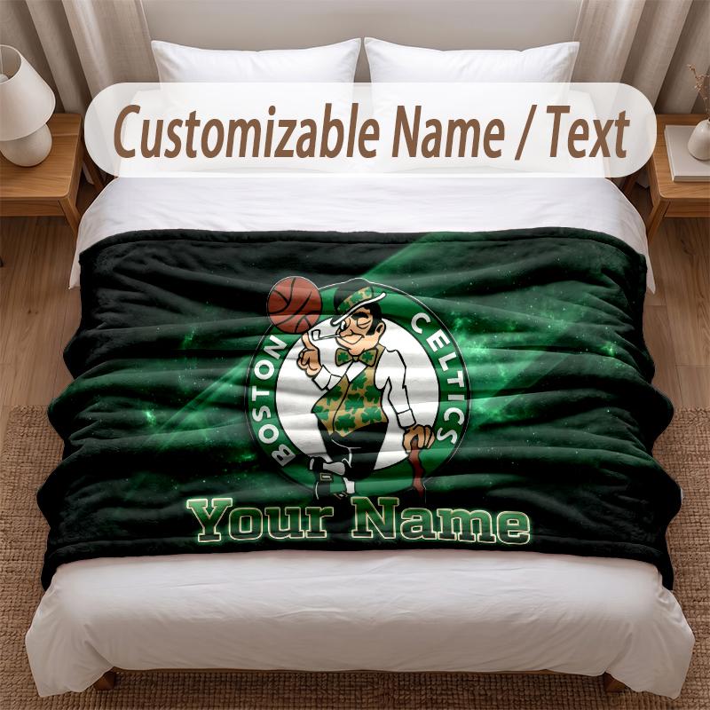 Celtic FC Printed Flannel Blanket Custom Name Text Soft Warm Throw For Bedroom Holiday Gift