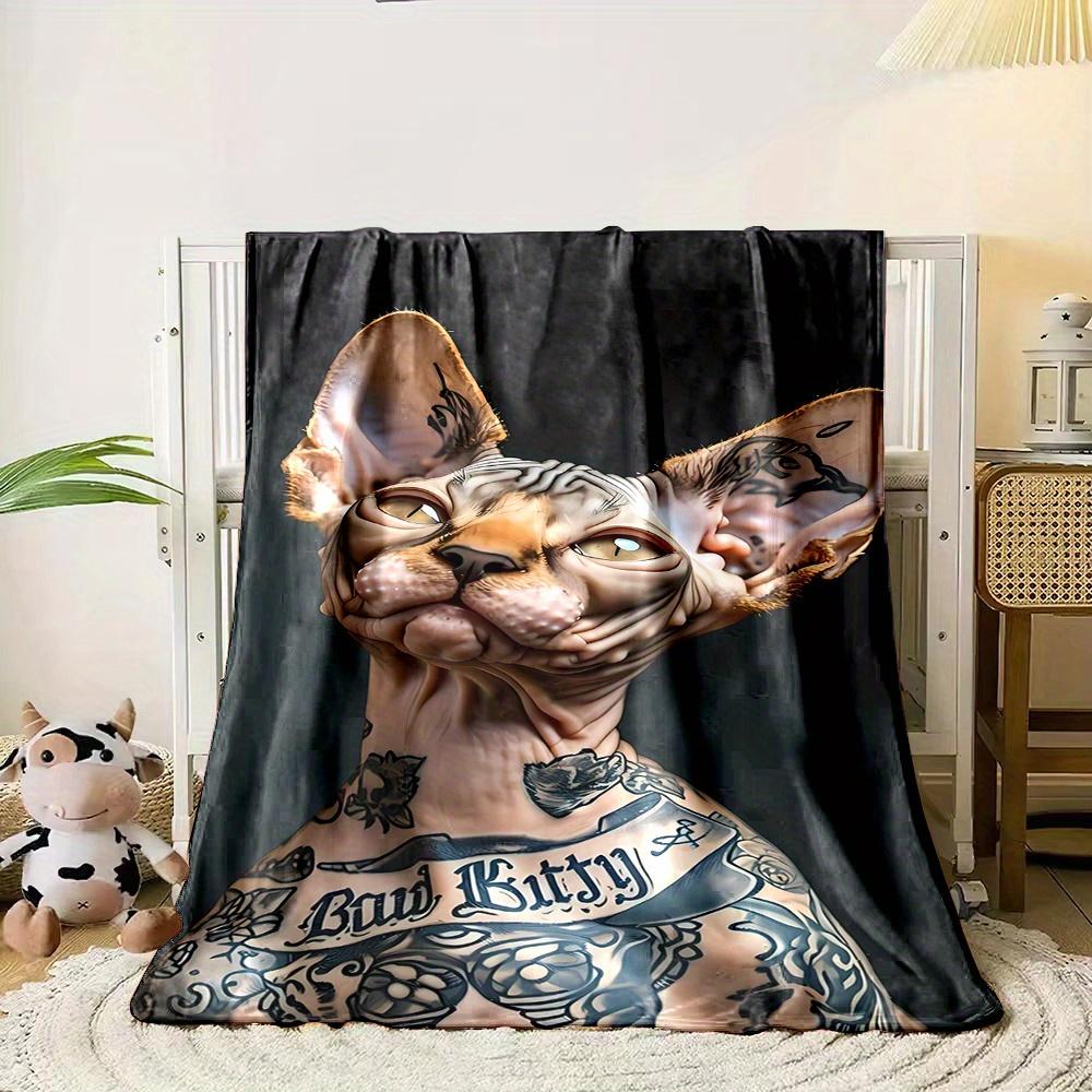 Hairless Cat Sphinx Animal Pattern Print Art Blanket - Soft All-Season Multi-Purpose Throw for Sofa, Bed, Travel & Gift