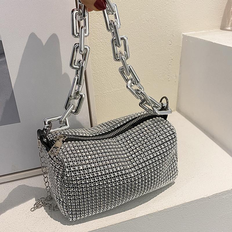 Yogodlns Nya glittrande kedjeväskor med strasskristaller för kvinnor, axelväska med diamanter, damhandväska, dam crossbody-väska