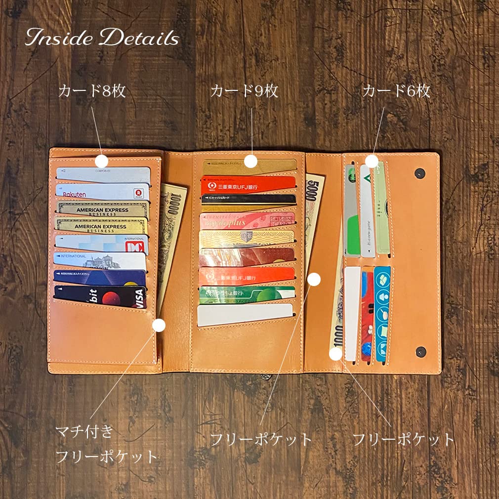 DARGREE Echtleder Langbörse, Dreifach gefaltet, Herren, Große Kapazität, mit Münzfach, Aus Himeji-Leder, Jet Black