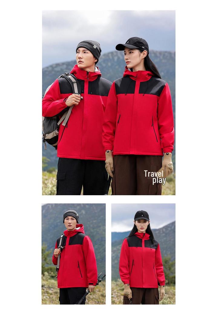 Men's Autumn-Winter Waterproof Windbreaker: Hooded Outdoor Mountaineering Jacket with Printed Logo.
