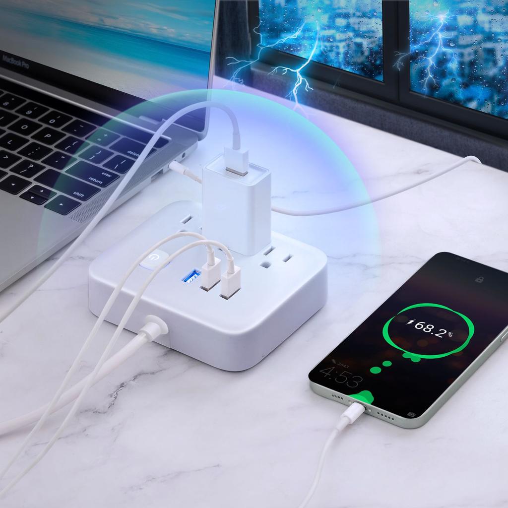 US Stecker AC Steckdosen Mehrfachsteckdose Stromleiste Steckdose USB-Anschlüsse 1,4 m Verlängerungskabel Überspannungsschutz Netzwerkfilter Adapter